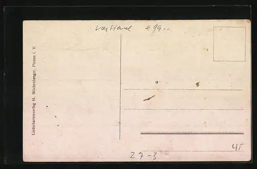 Lied-AK Hilmar Mückenberger: Rumpelte pumpelte hoppsassa, Is geht scha Miene heb när`s Baa