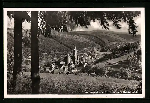 AK Kirchhundem / Sauerland, Ortsansicht mit Kirche aus der Vogelschau
