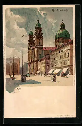 Künstler-AK Heinrich Kley: München, auf dem Platz vor der Theatinerkirche