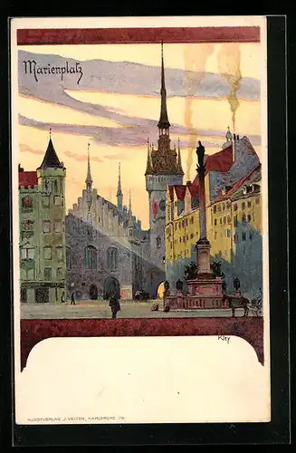 Künstler-AK Heinrich Kley: München, Denkmal auf dem Marienplatz