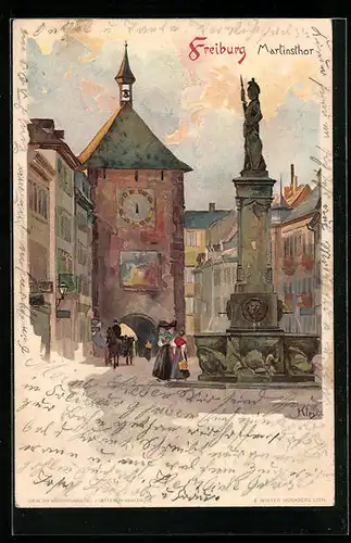 Künstler-AK Heinrich Kley: Freiburg, Denkmal vor dem Martinstor