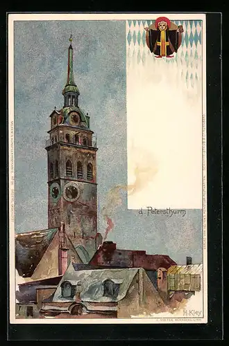 Künstler-AK Heinrich Kley: München, der Petersthurm, Münchner Kindl