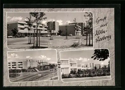 AK Köln-Seeberg, Städtischer Platz mit Plattenbauten, am Spielplatz