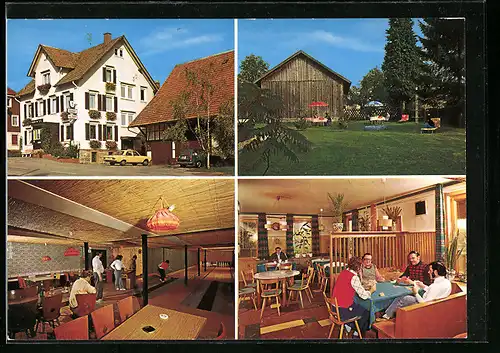 AK Bittelbronn, Gasthof Pension Zum Teufel, Gartenansicht, in den Gasträumen