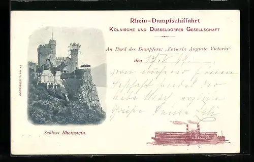 AK Rheindampfer Kaiserin Auguste Victoria, Schloss Rheinstein