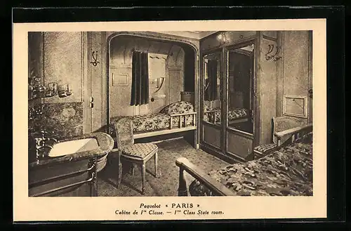 AK Paquebot Paris, Cabine de 1re Classe