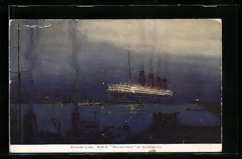 AK Cherbourg, Passagierschiff R. M. S. Mauretania verlässt den Hafen
