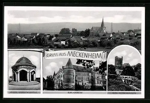 AK Meckenheim, Panorama, Krieger-Gedächtniskapelle, Burg Adendorf