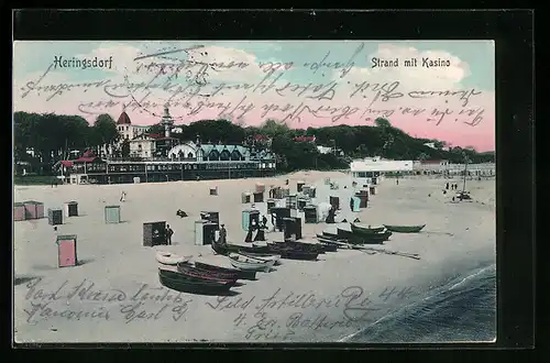 AK Heringsdorf, Strand mit Kasino und Booten