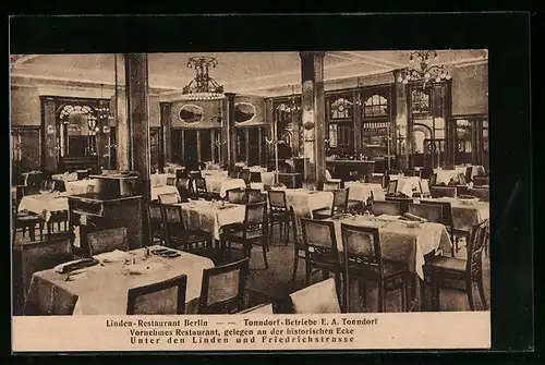 AK Berlin, Linden-Restaurant / Tonndorf-Betriebe Unter den Linden und Friedrichstrasse, Innenansicht