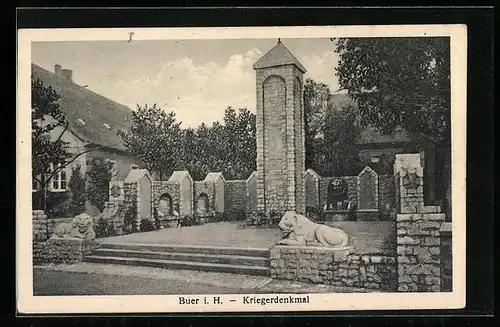 AK Buer i. H., Kriegerdenkmal und Haus