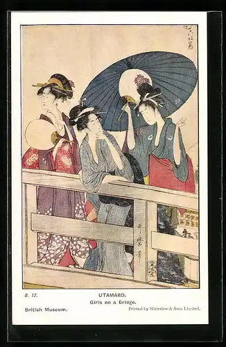 Künstler-AK Utamaro, Girls on a Bridge