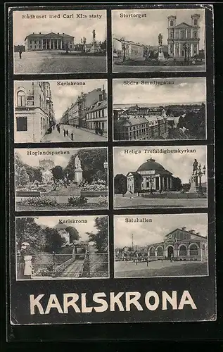 AK Karlskrona, Radhuset med Carl XI. staty, Stortorget, Hoglandsparken