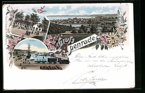 Lithographie Apenrade, Ortsansicht, Sommerlust, Hafen