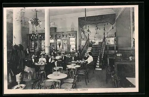 AK Lübeck, Innenansicht des Hansa-Café
