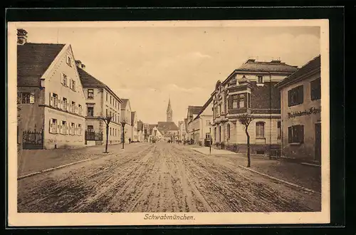 AK Schwabmünchen, Strassenpartie mit Kirche