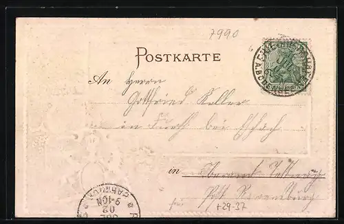 Passepartout-Lithographie Friedrichshafen, Ortsansicht mit Bodensee