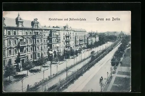 AK Berlin-Schöneberg, Kleiststrasse und Nollendorfplatz mit U-Bahnhof und U-Bahn
