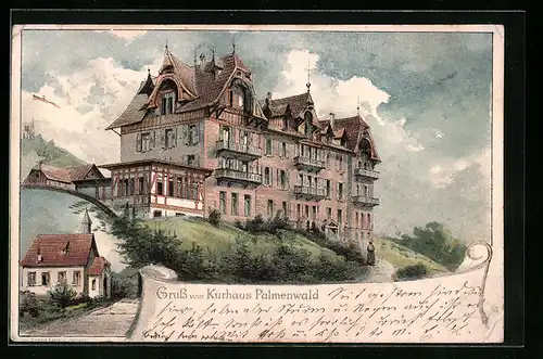 Künstler-AK Freudenstadt, Kurhaus Palmenwald, Gebäudeansicht