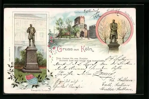 Lithographie Köln, Severinthor, Moltke-Denkmal, Bismarck-Denkmal