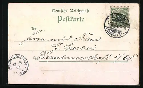 Lithographie Cöln, Flusspartie, Dom