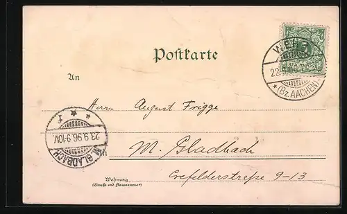 Lithographie Aachen, Marienkirche, Kaiserplatz, Polytechnikum