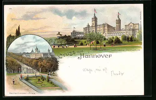 Lithographie Hannover, Technische Hochschule, Herrenhauser-Allée