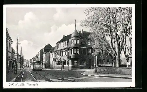 AK Köln-Dünnwald, Strassenpartie mit Gaststätte Jägerhof und Bus, Berlinerstr. 973