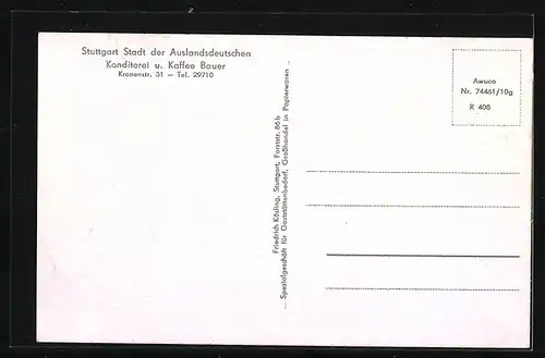 AK Stuttgart, Konditorei und Kaffee Bauer