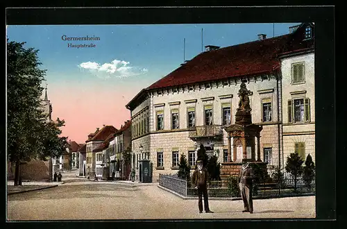 AK Germersheim, Hauptstrasse mit Denkmal