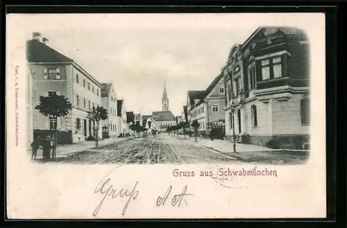 AK Schwabmünchen, Strassenpartie mit Blick auf die Kirche
