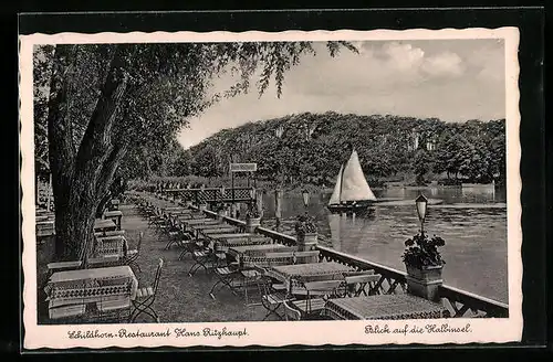 AK Berlin, Schildhorn-Restaurant Hans Ritzhaupt, Blick auf die Halbinsel