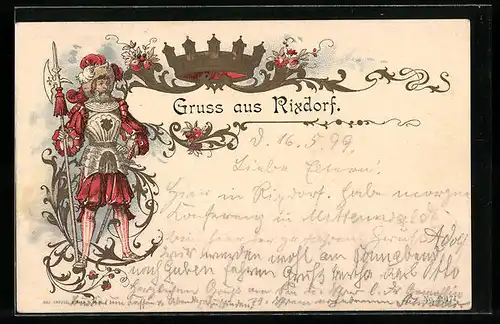 Lithographie Rixdorf, Ritter in Rüstung