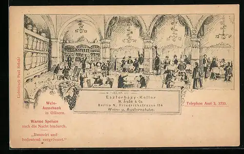 AK Berlin, Restaurant Eszterhazy-Keller, Wein- und Austernstube, Friedrichstrasse 114