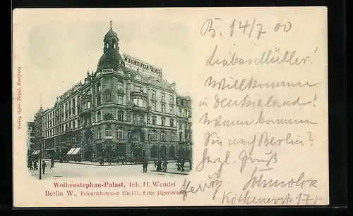 AK Berlin, Weihenstephan-Palast, Friedrichstrasse 176-177 Ecke Jägerstrasse