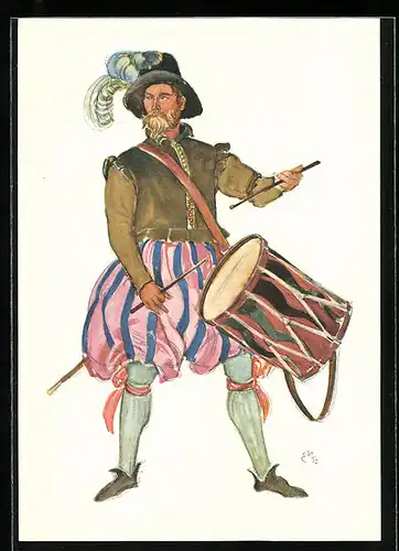 Künstler-AK sign. E. Biéler: Vevey, Fete des Vignerons 1927, Série des Saisons, Tambour des Suisses