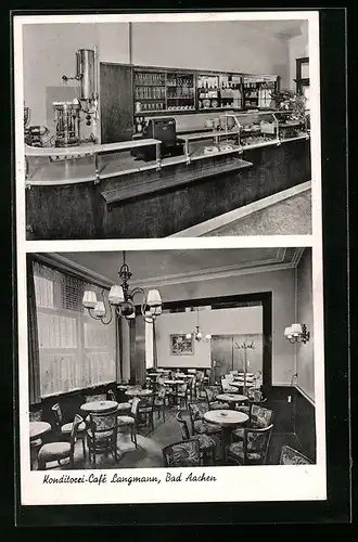 AK Bad Aachen, Konditorei-Cafe Langmann in der Adalbertstrasse 30, Innenansichten