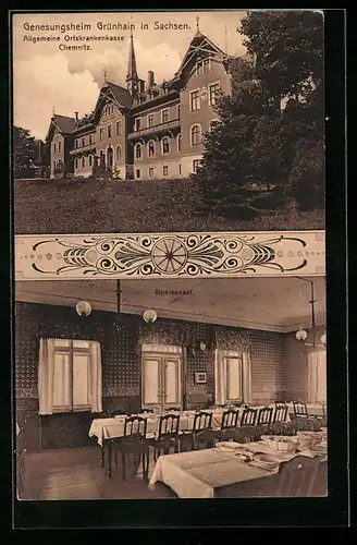 AK Grünhain /Sa., Genesungsheim der AOK Chemnitz mit Speisesaal