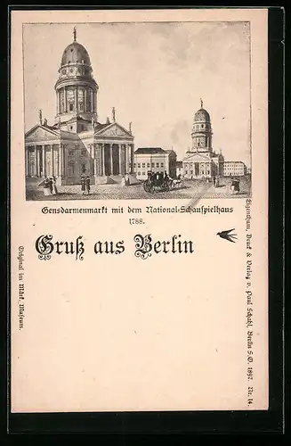 AK Berlin, Gendarmenmarkt mit dem National-Schauspielhaus