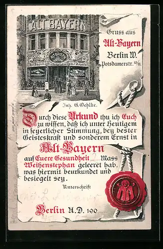 AK Berlin-Tiergarten, Gasthaus Alt-Bayern, Potsdamerstr. 10 /11