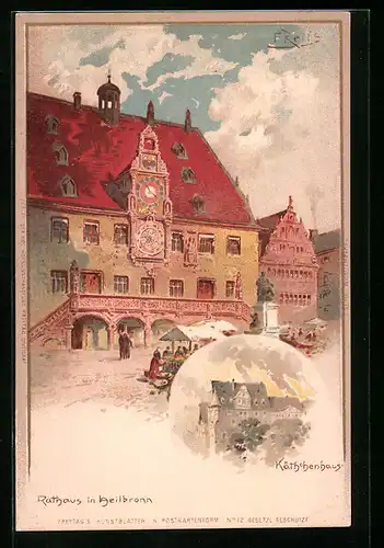 Lithographie Heilbronn, Rathaus und Käthchenhaus
