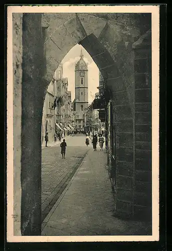 AK Jena, Blick durch das Johannistor auf den Kirchturm