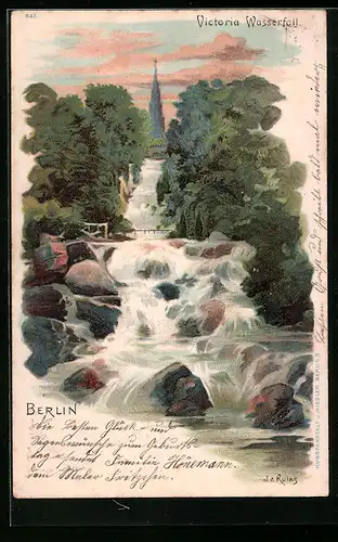 Künstler-AK Berlin-Kreuzberg, Wasserfall im Victoriapark