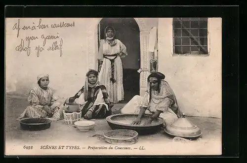 AK Preparation du Couscouss, Arabische Frauen