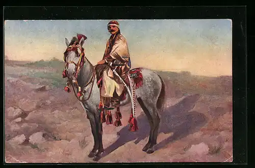 AK Araber auf einem Pferd, Beduinen-Tracht