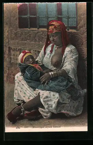 AK Mauresque et son Enfant