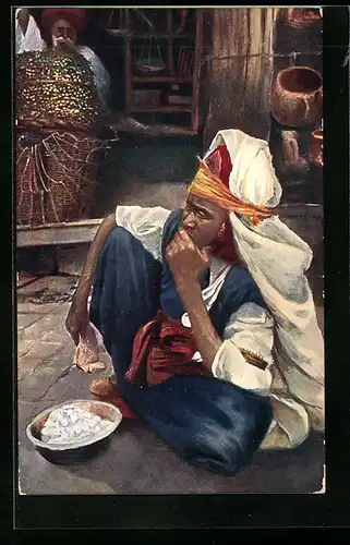 AK Araber sitzt beim Mahl auf der Strasse