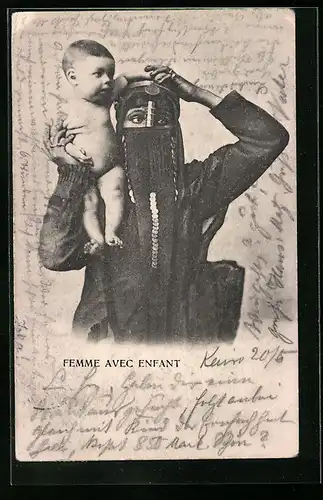 AK Femme avec Enfant, Verschleierte Araberin mit ihrem Kind