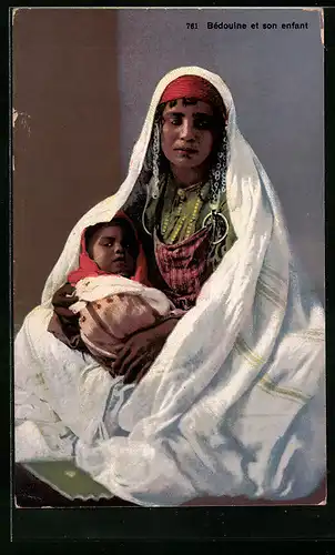 AK Bedouine et son enfant, arabische Volkstypen