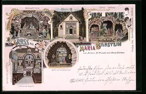 Lithographie Maria Bildstein, Grotten und Kapelle